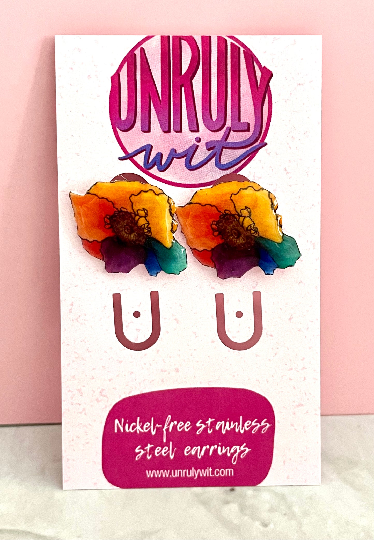 Rainbow Poppy Stud Earrings
