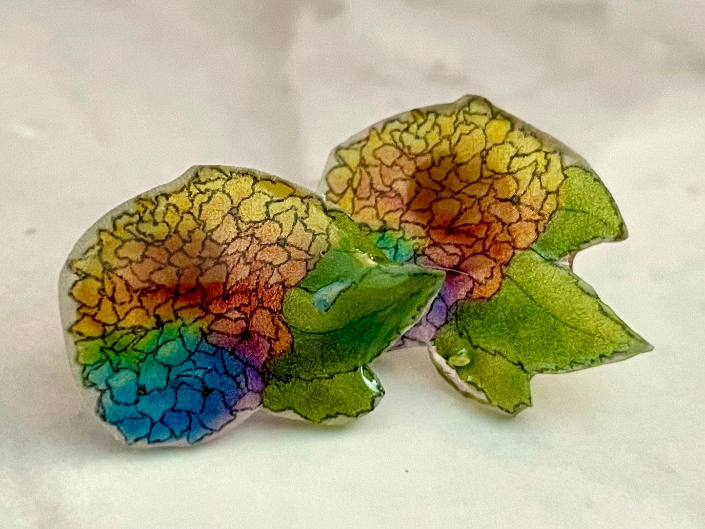 Translucent Rainbow Hydrangea Stud Earrings