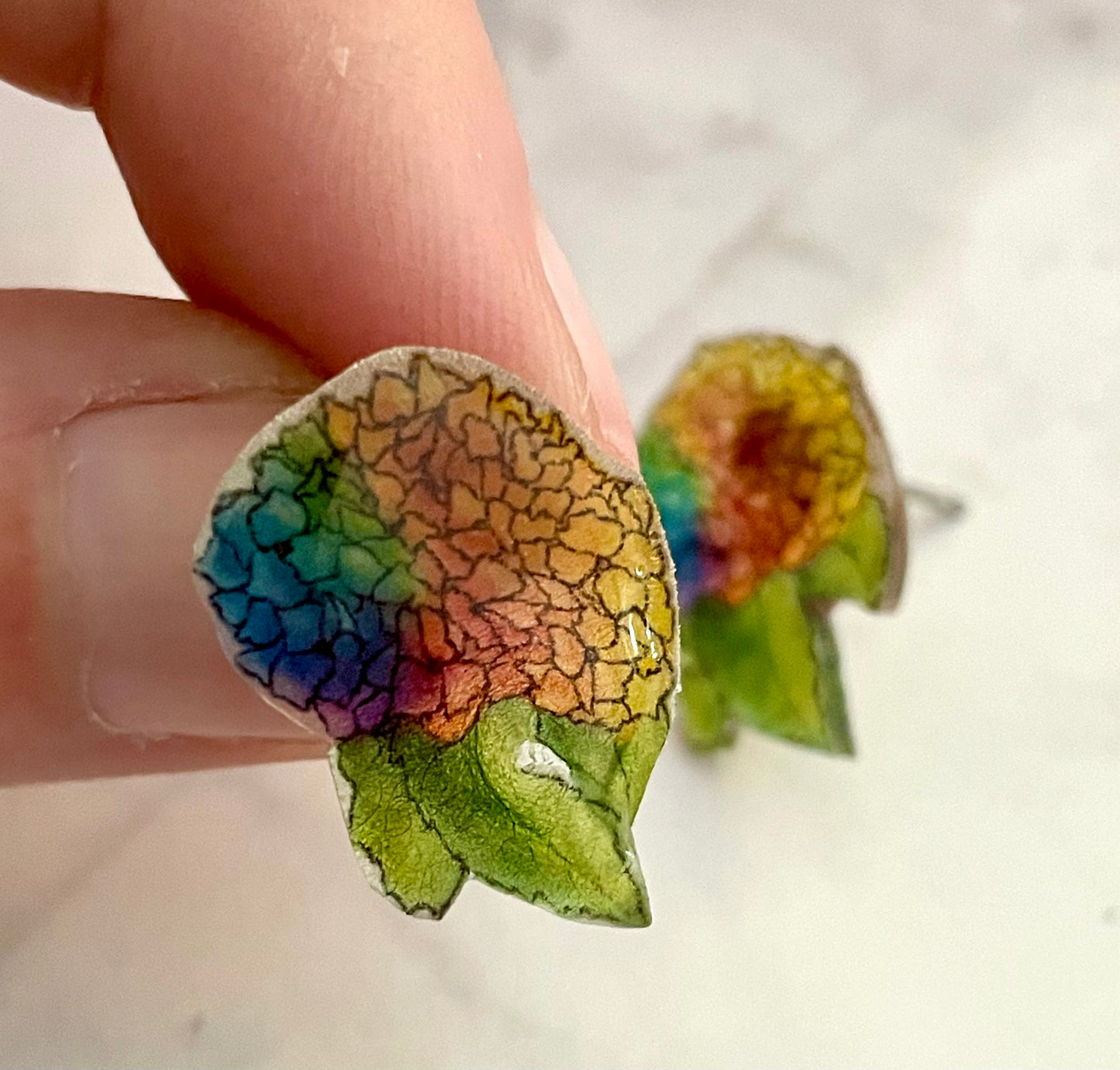 Translucent Rainbow Hydrangea Stud Earrings