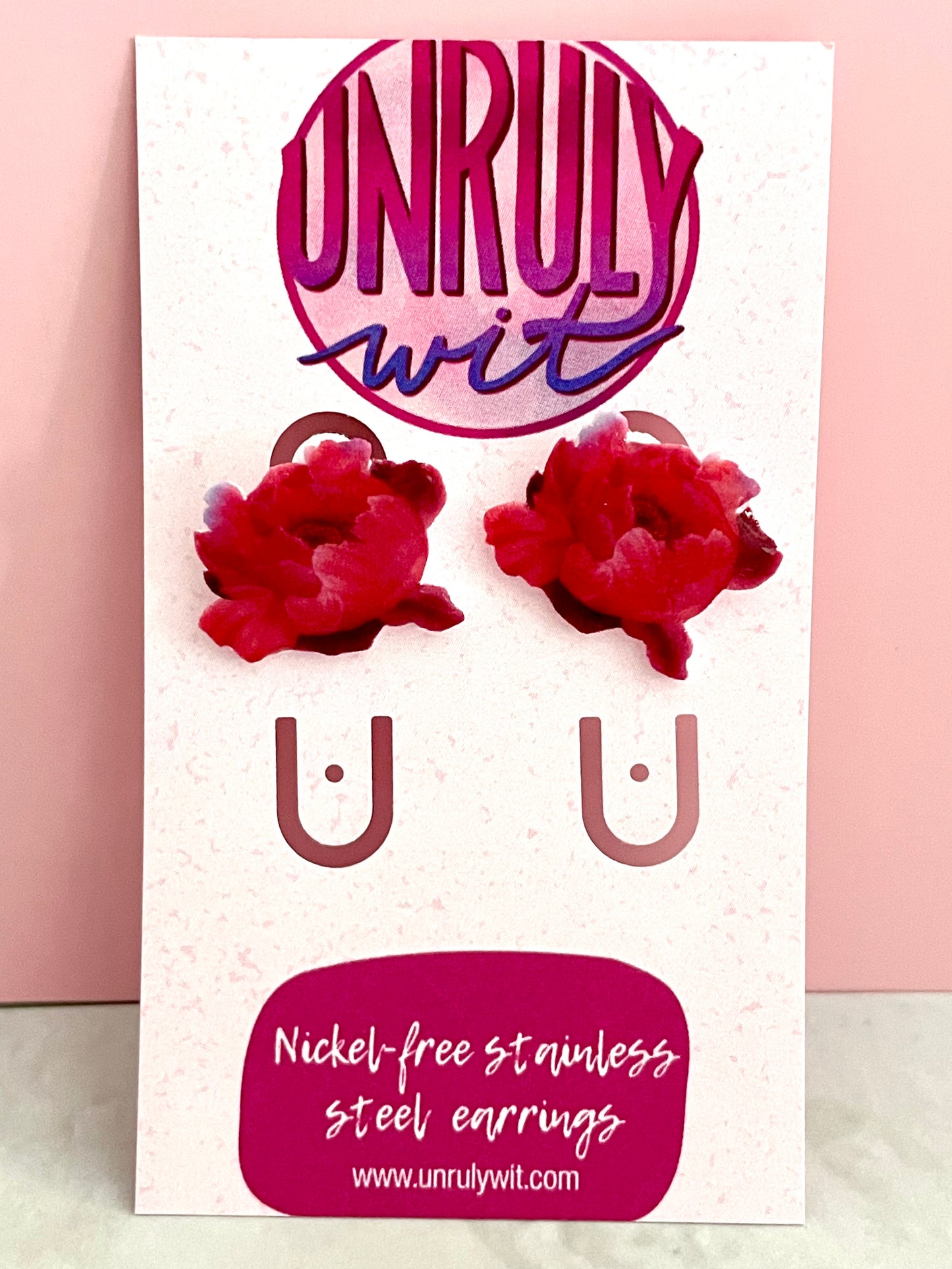 Pink Peony Stud Earrings