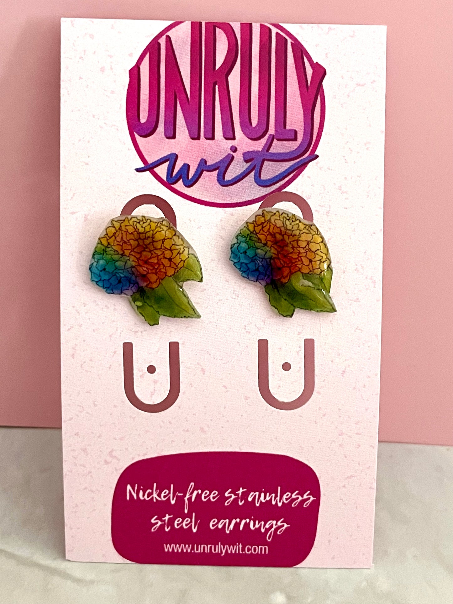 Translucent Rainbow Hydrangea Stud Earrings