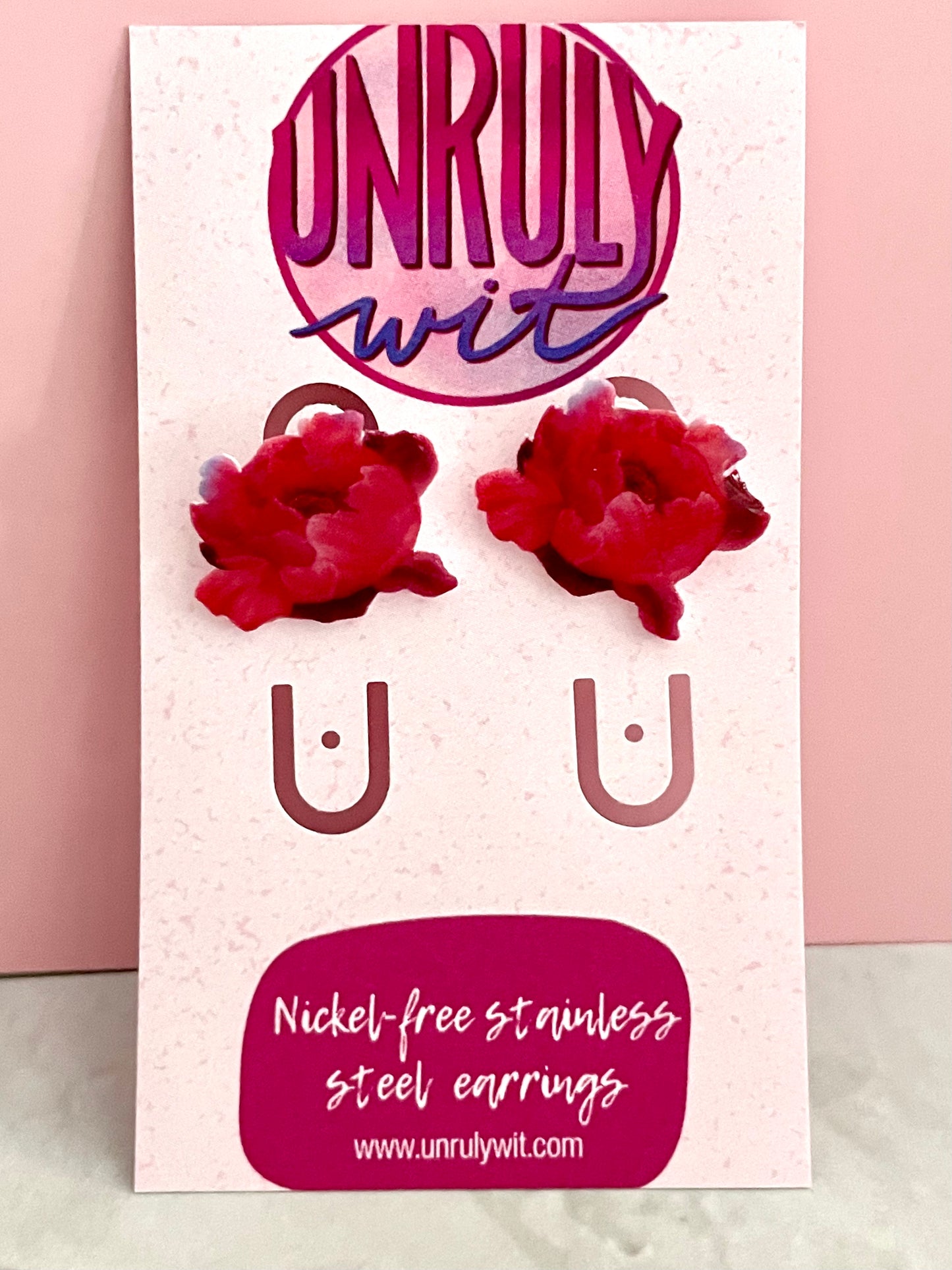 Pink Peony Stud Earrings