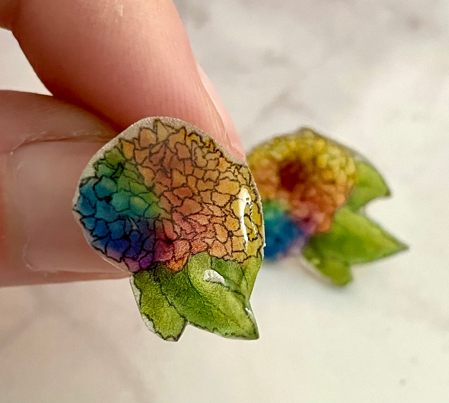 Translucent Rainbow Hydrangea Stud Earrings
