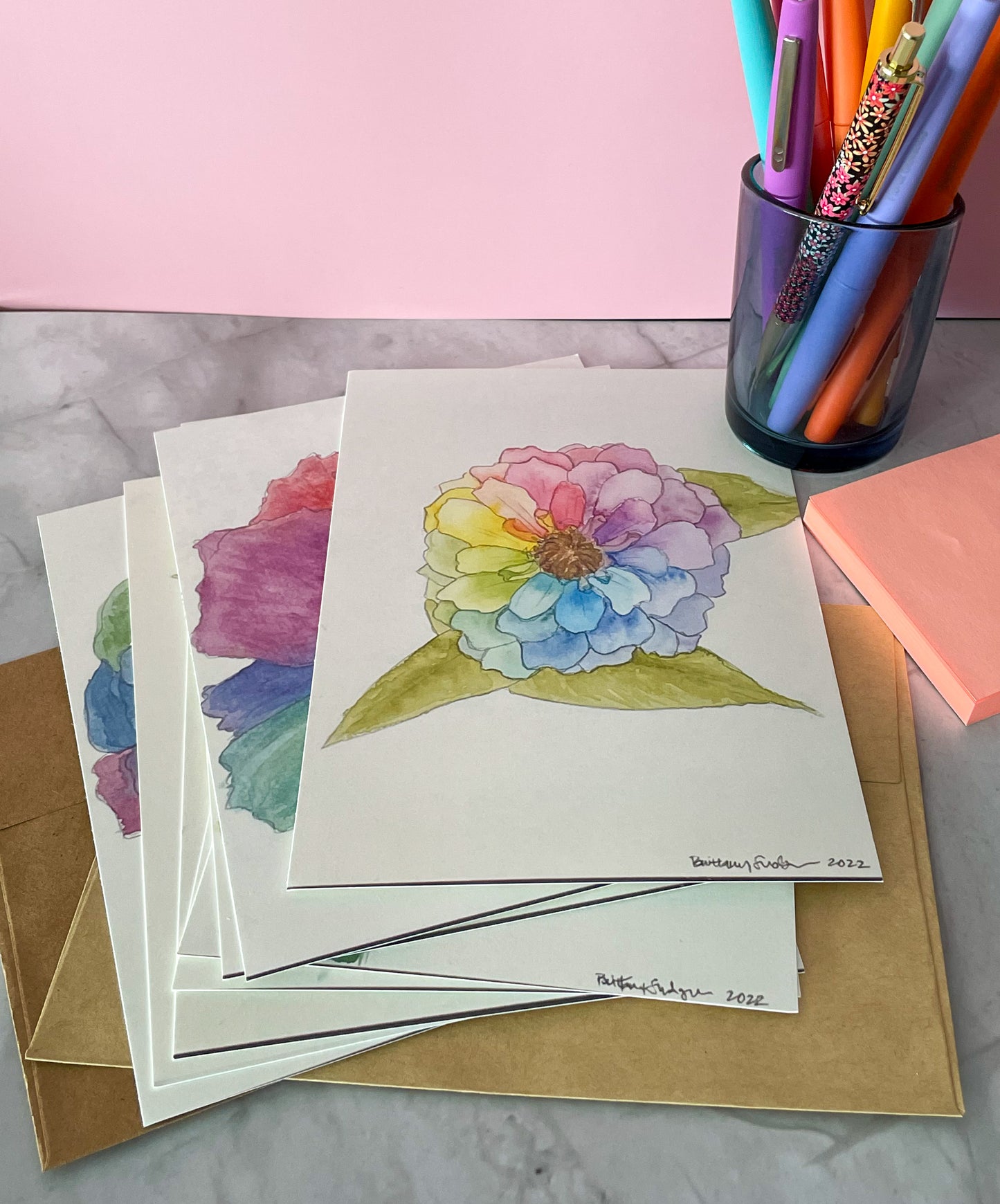 Rainbow Flower Watercolor Cards