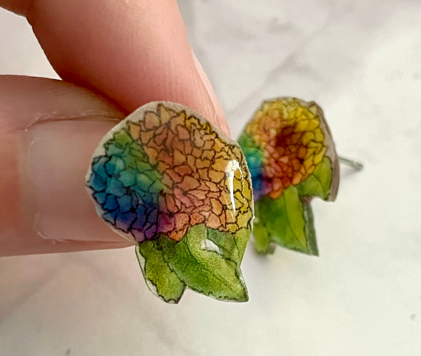 Translucent Rainbow Hydrangea Stud Earrings