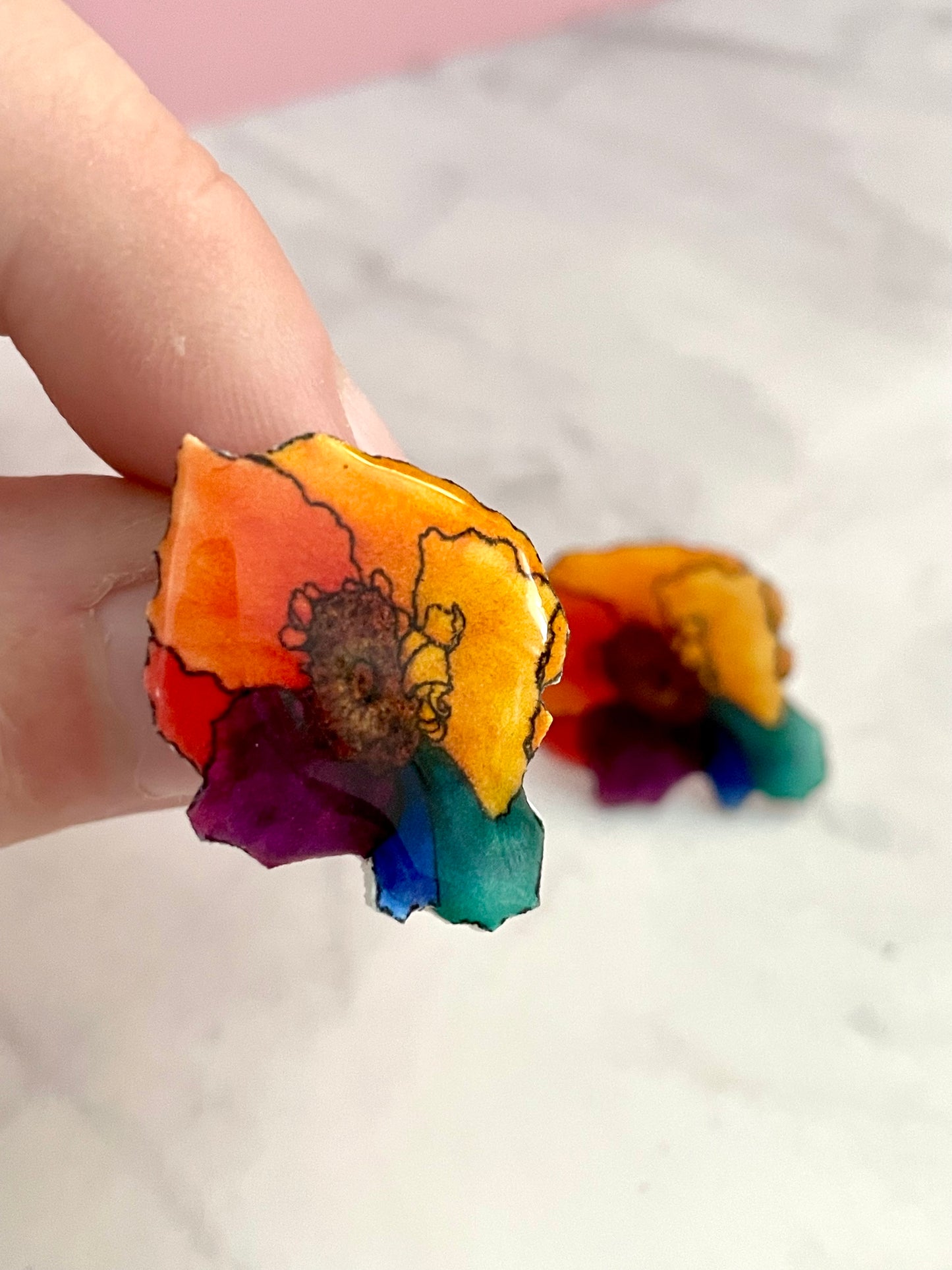 Rainbow Poppy Stud Earrings