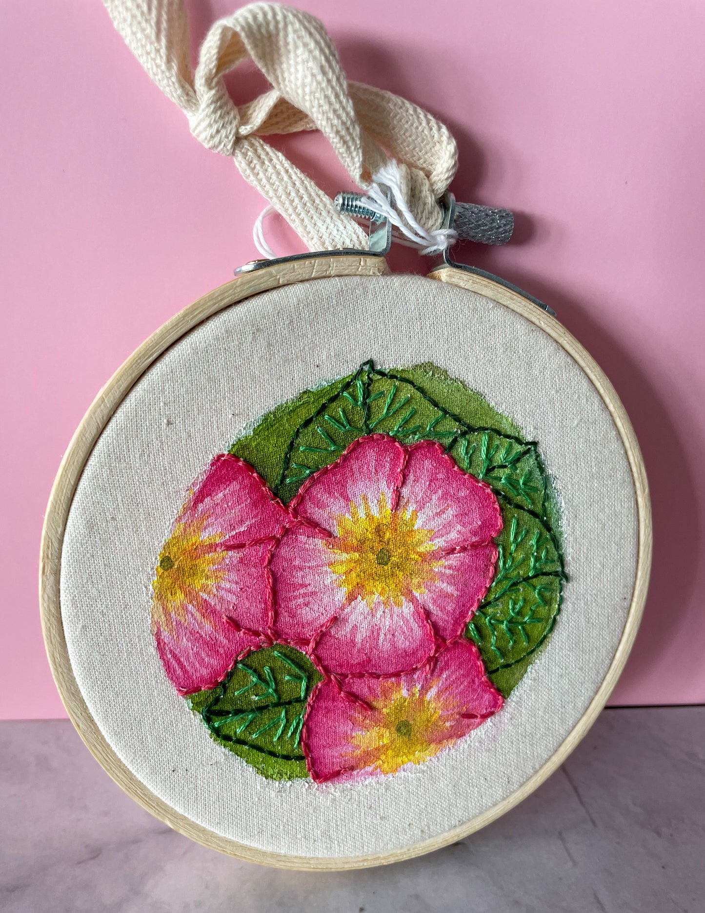 Pink Primrose Embroidery