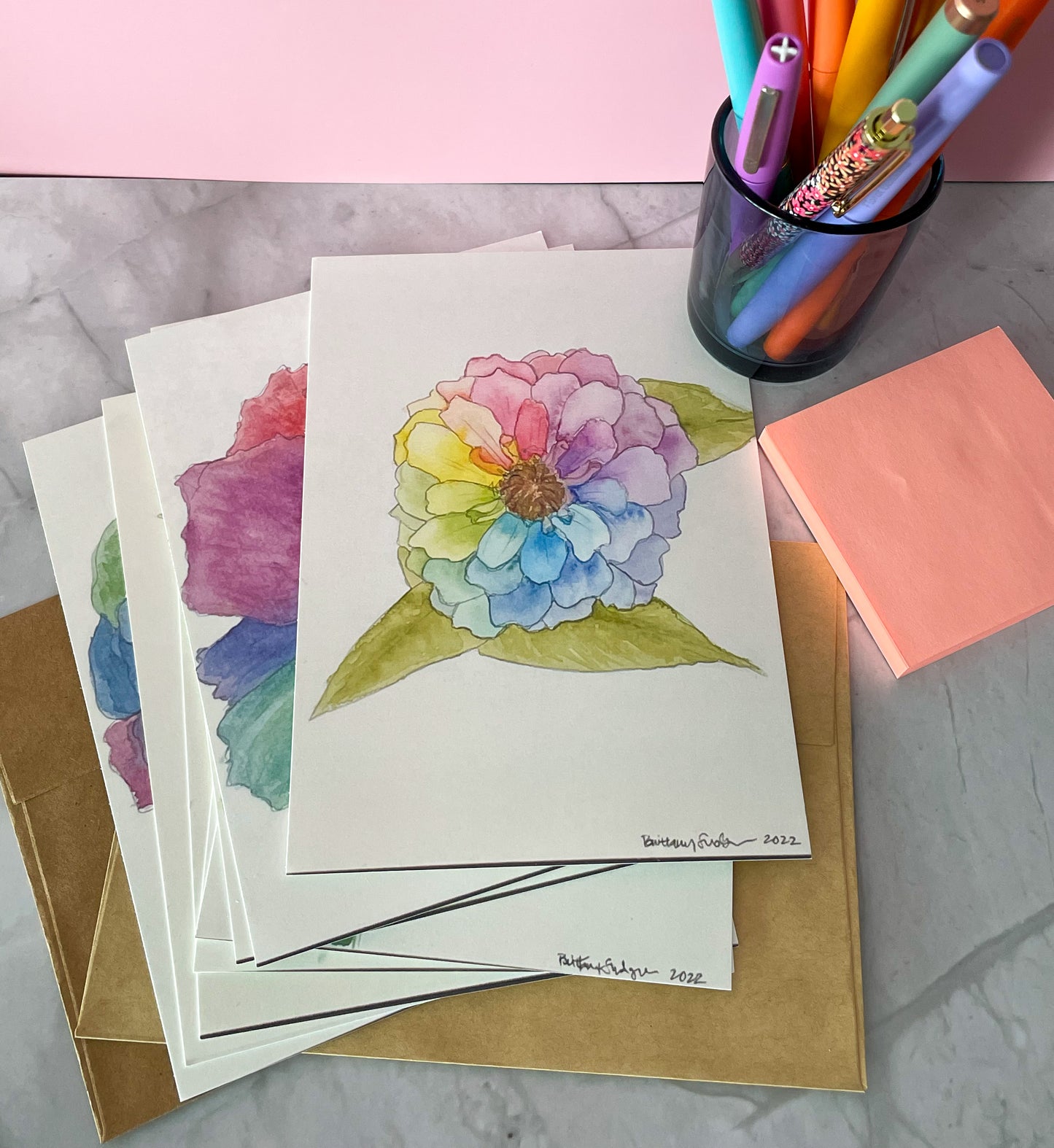 Rainbow Flower Watercolor Cards