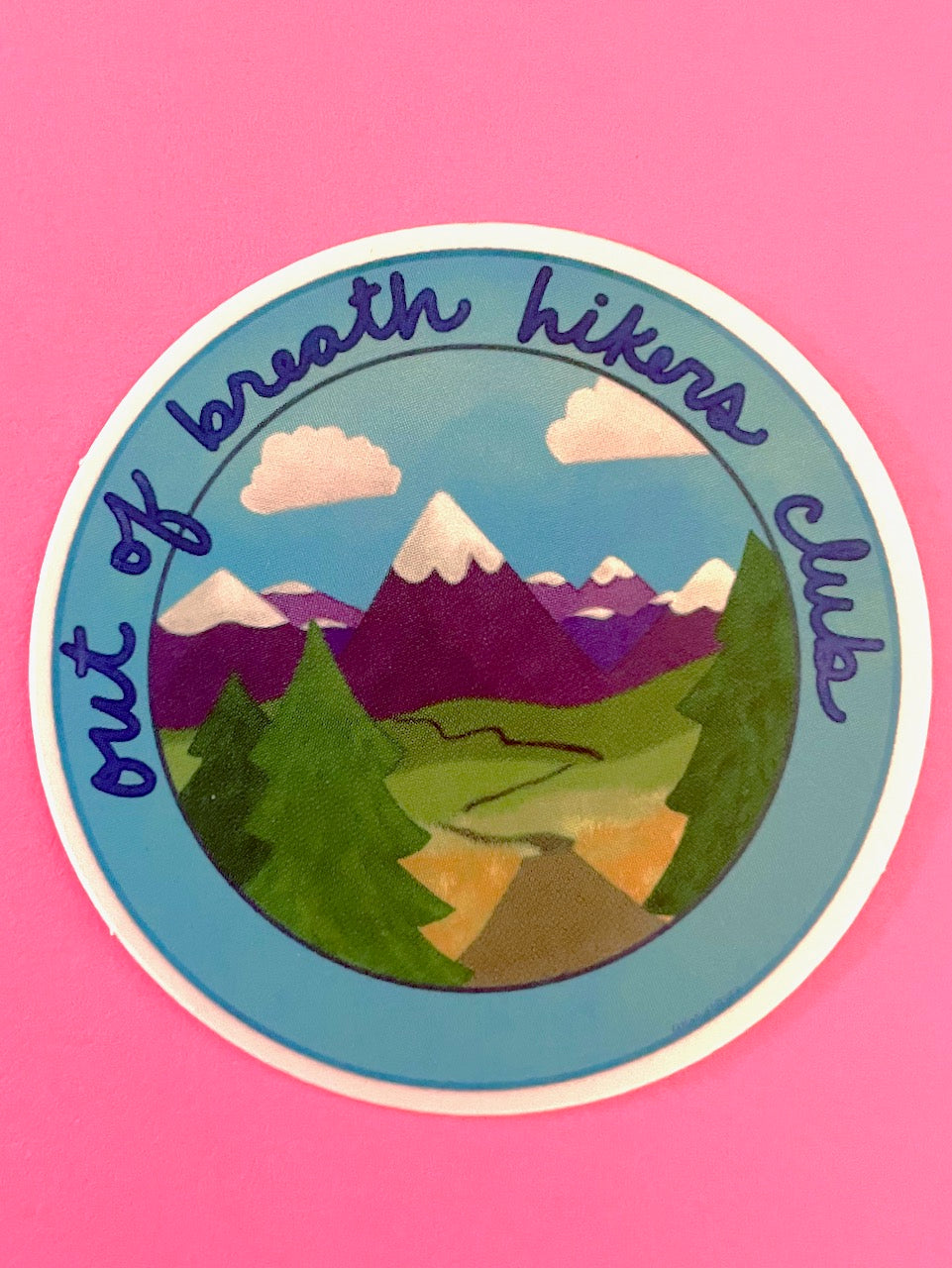 Out of Breath Hikers Club Round Vinyl Sticker