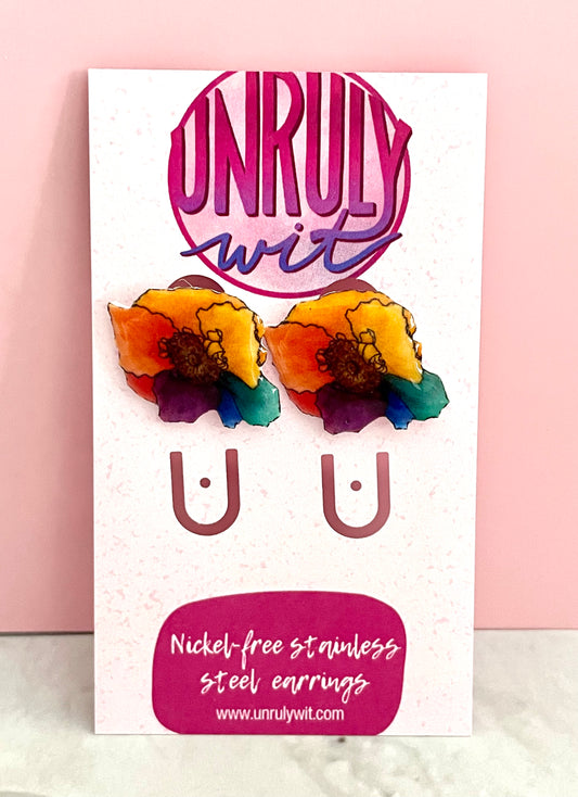 Rainbow Poppy Stud Earrings