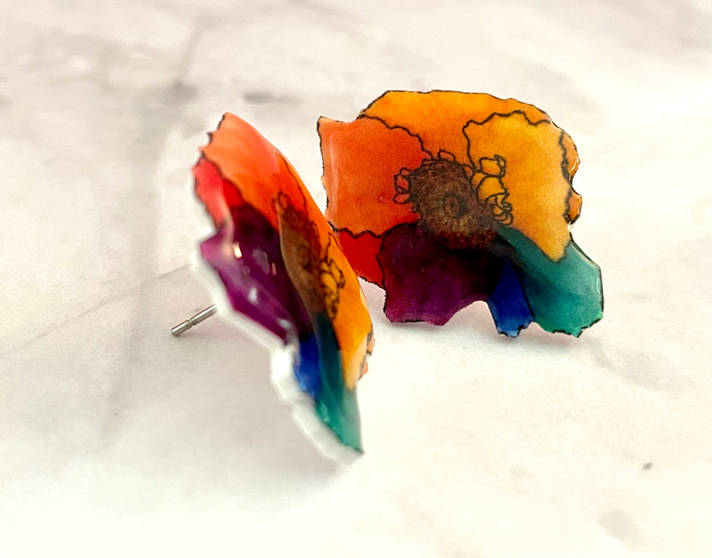 Rainbow Poppy Stud Earrings