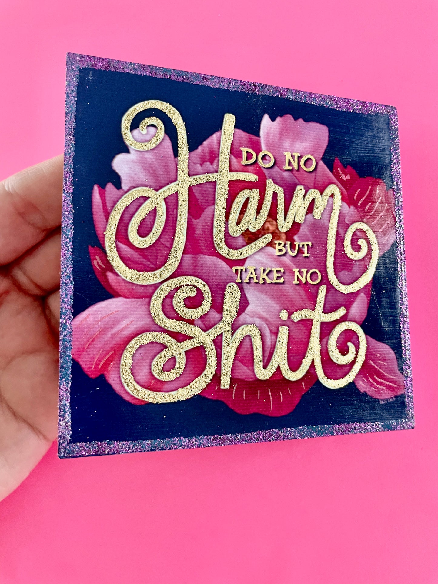 Do No Harm, but Take No Shit Peony Hand-Embellished Art Print