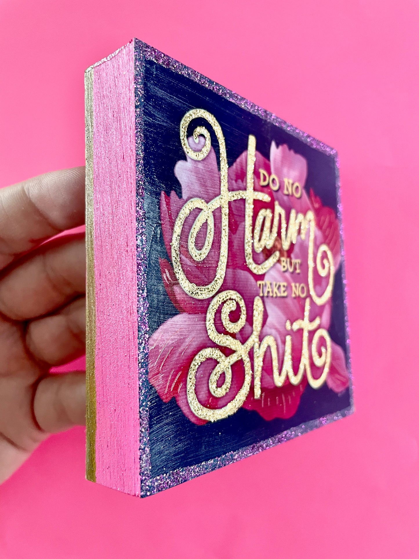 Do No Harm, but Take No Shit Peony Hand-Embellished Art Print