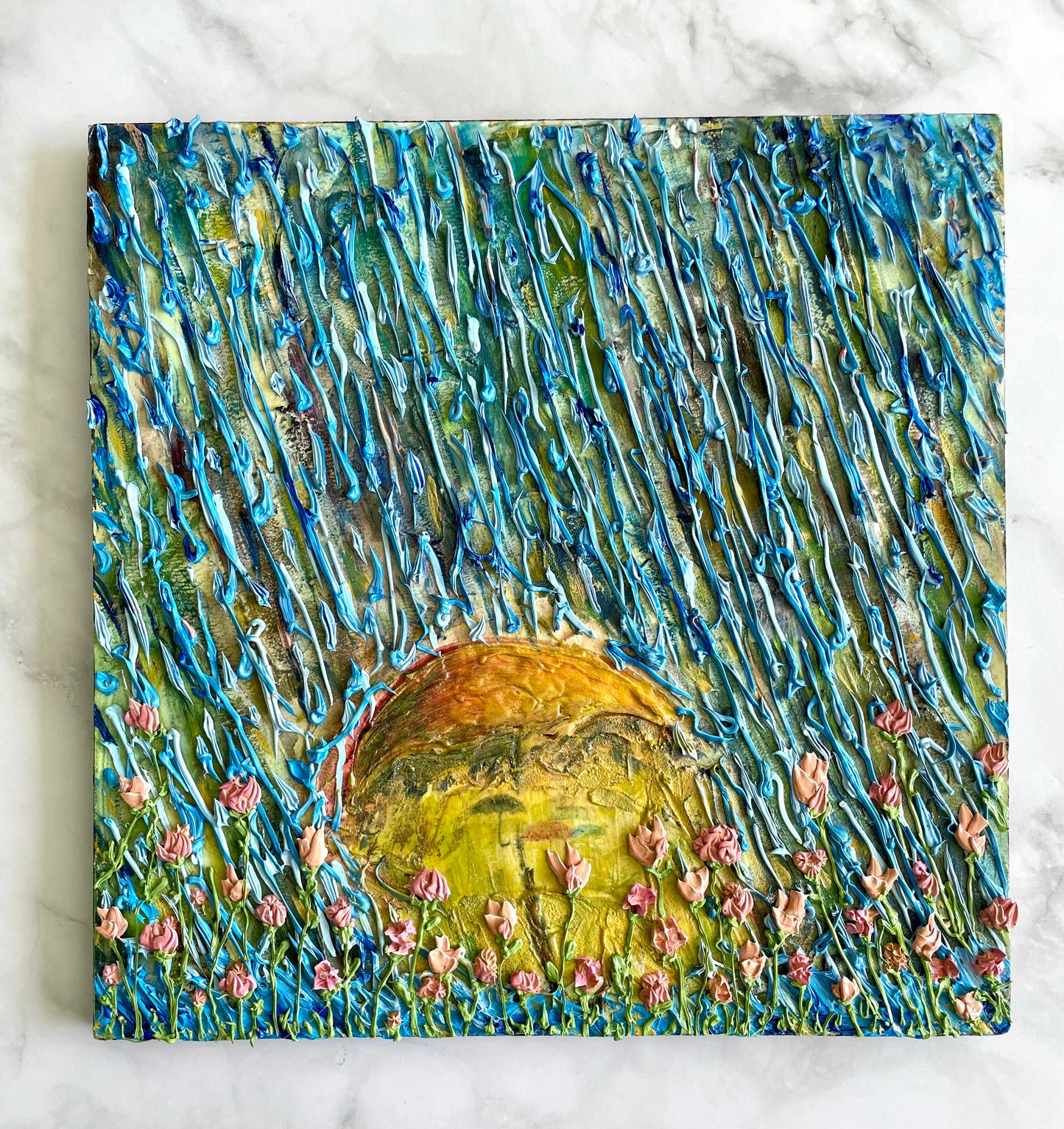 Flowers in the Rain Dimensional Painting