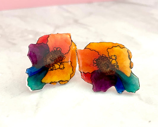 Rainbow Poppy Stud Earrings
