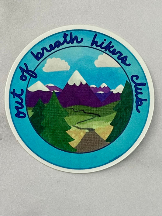 Out of Breath Hikers Club Round Vinyl Sticker