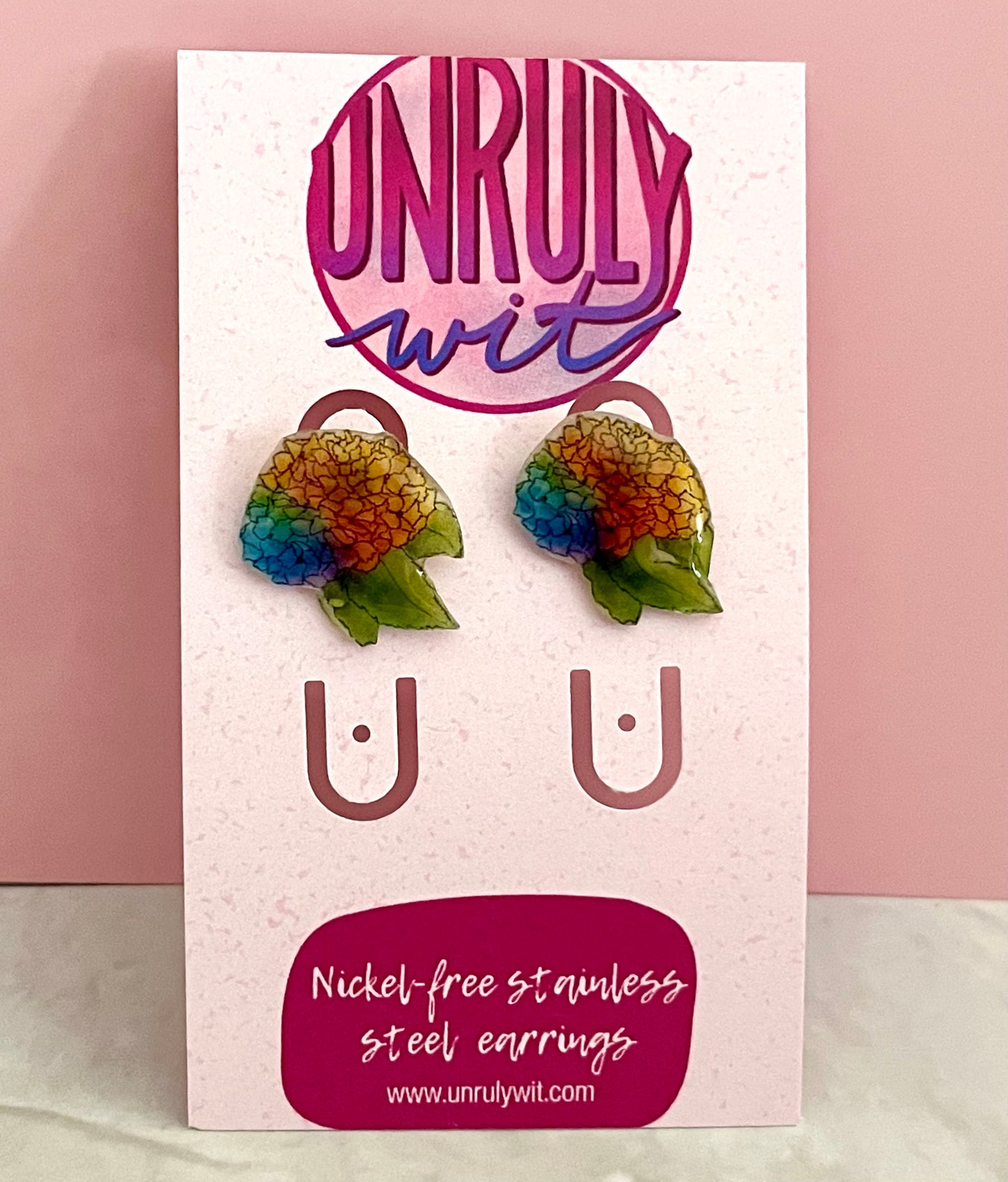 Translucent Rainbow Hydrangea Stud Earrings