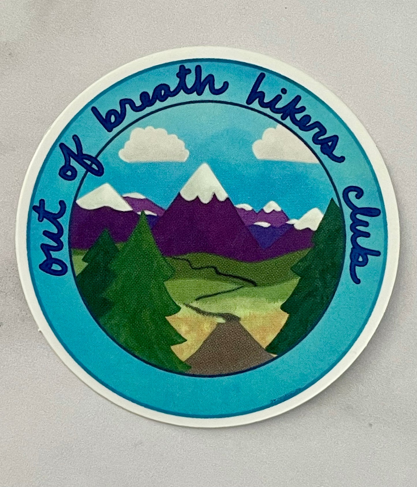 Out of Breath Hikers Club Round Vinyl Sticker