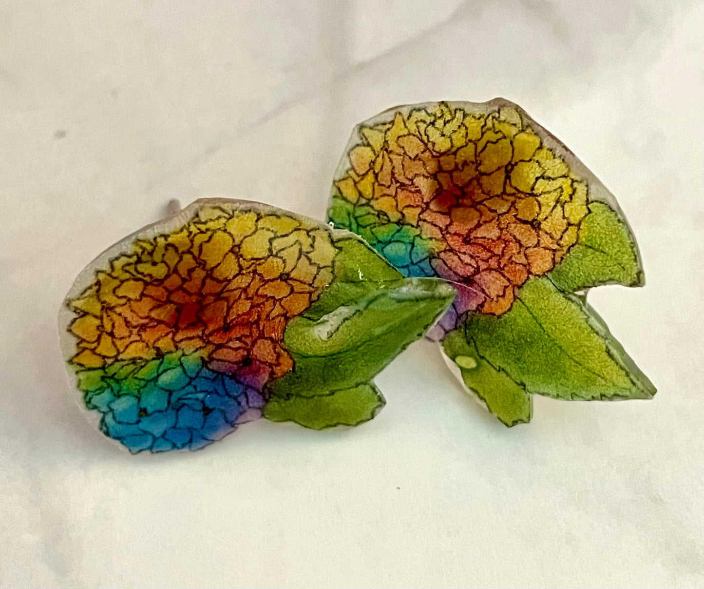 Translucent Rainbow Hydrangea Stud Earrings