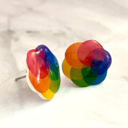 Rainbow Color Wheel Stud Earrings