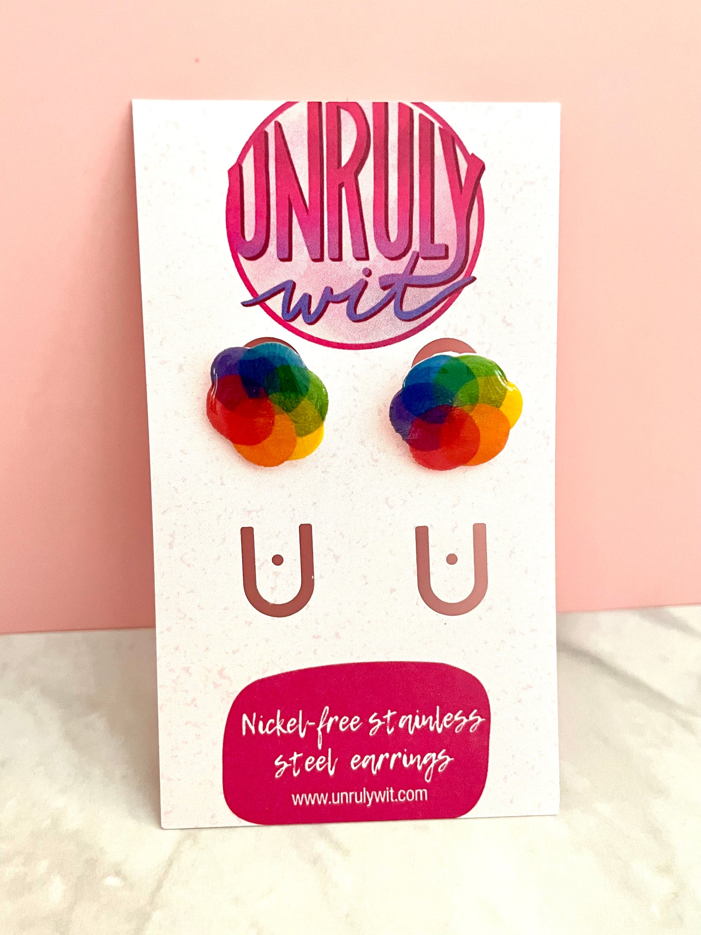 Rainbow Color Wheel Stud Earrings