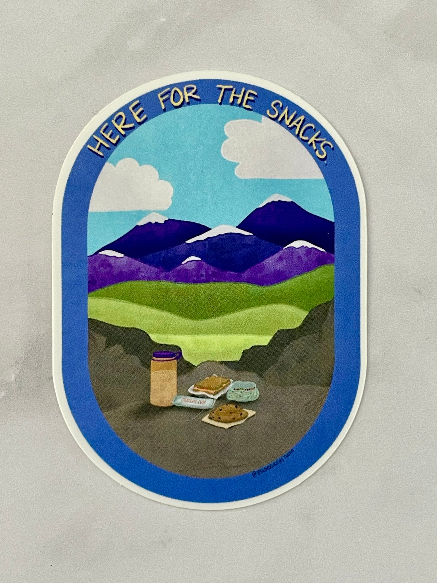 Here for the Snacks Hiking Oval Vinyl Sticker