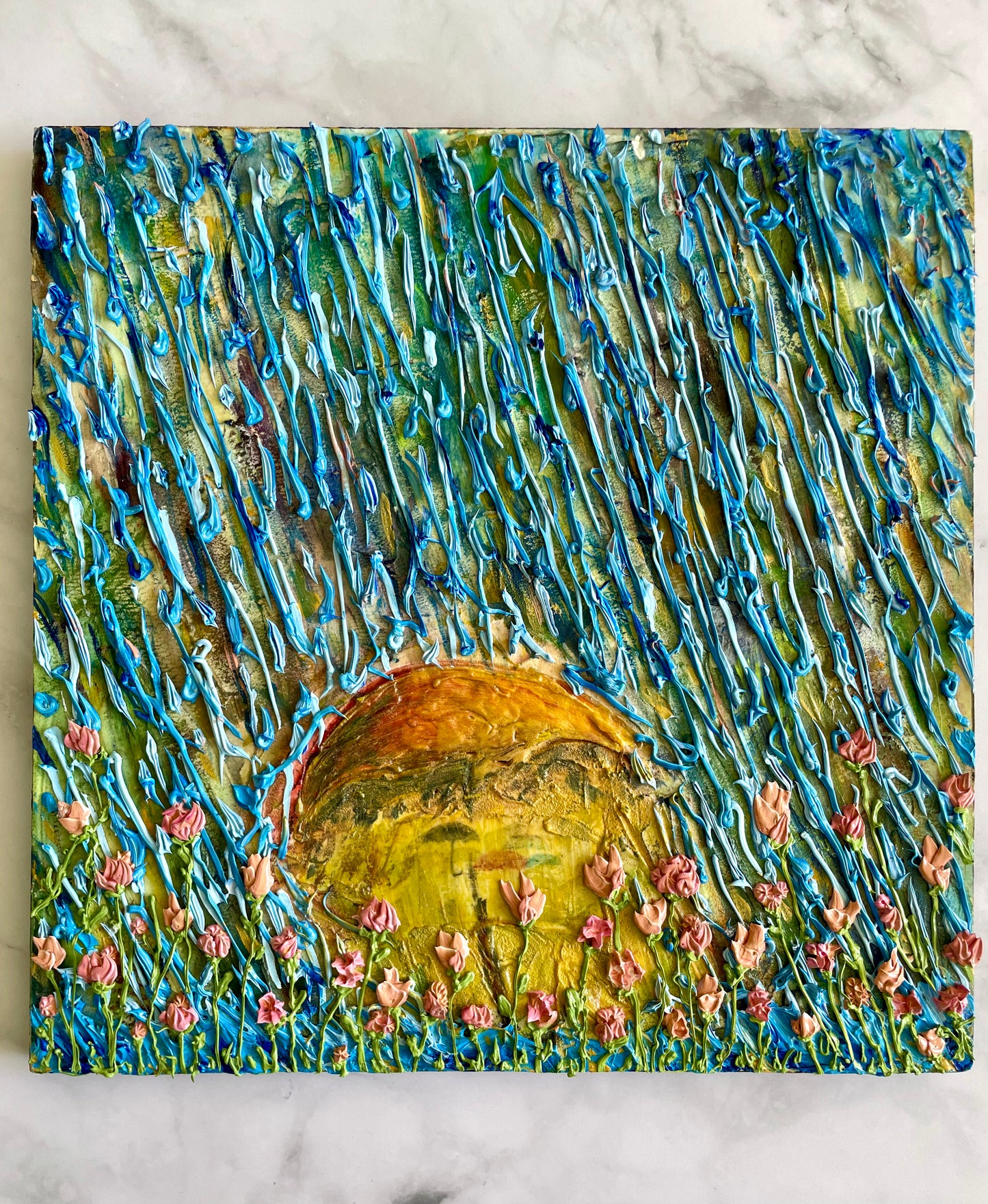 Flowers in the Rain Dimensional Painting