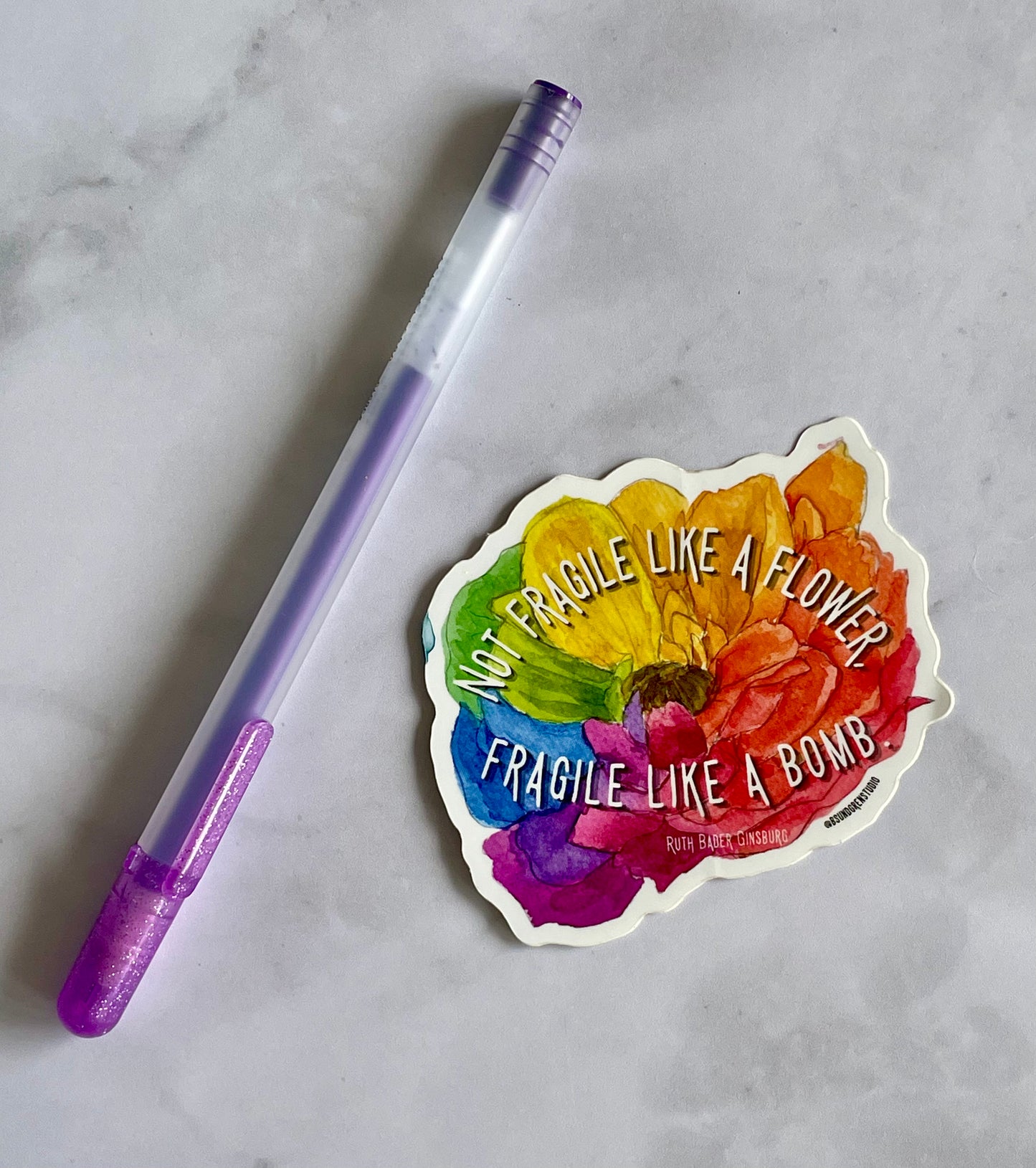 Not Fragile Like A Flower, Fragile Like A Bomb Rainbow Flower Sticker