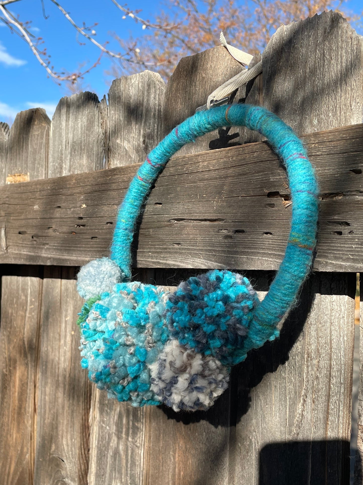 Festive Blue Pom-Pom Wreath