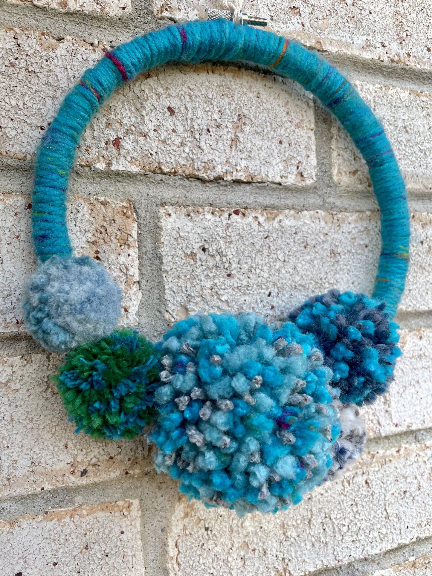 Festive Blue Pom-Pom Wreath